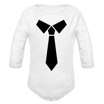 necktie - Organic Long Sleeve Baby Bodysuit - white - Front
