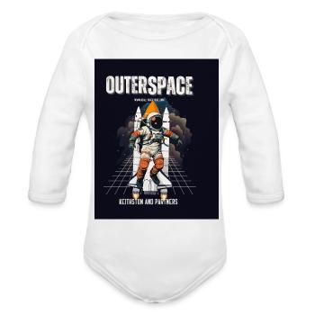 Outer Space Astronaut Rocket Illustration - Organic Long Sleeve Baby Bodysuit - white - Front
