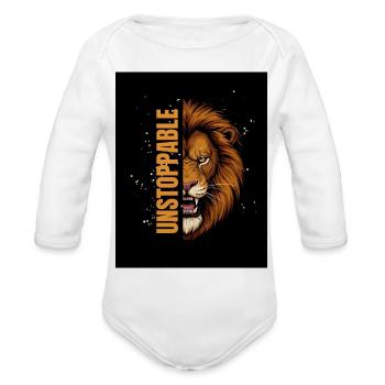 Unstoppable Lion: Bold Typography Crest - Organic Long Sleeve Baby Bodysuit - white - Front