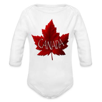 Canada Maple Leaf Souvenirs - Organic Long Sleeve Baby Bodysuit - white - Front