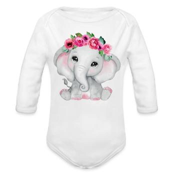Mignon rose floral bébé éléphant - Cache-couche à manches longues bio - blanc - Devant