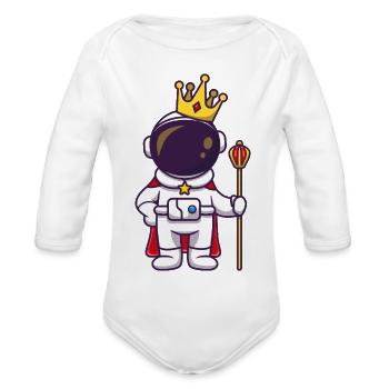Astronaut Royal Space Commander Cartoon Design - Organic Long Sleeve Baby Bodysuit - white - Front