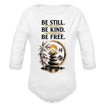  Gold Zen Cairn Lotus Yoga Zen Meditation Decor - Organic Long Sleeve Baby Bodysuit - white - Front