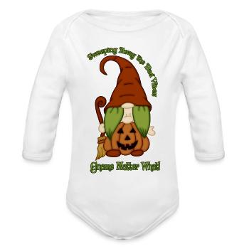 Gnome-O-Ween Pumpkin Witch Pun - Organic Long Sleeve Baby Bodysuit - white - Front