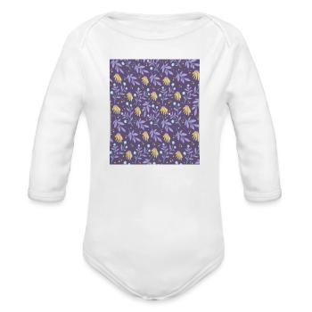 Purple Bloom Floral Motif - Organic Long Sleeve Baby Bodysuit - white - Front
