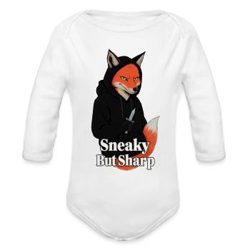 Cool Fox in Hoodie Holding Dagger - Organic Long Sleeve Baby Bodysuit - white - Front