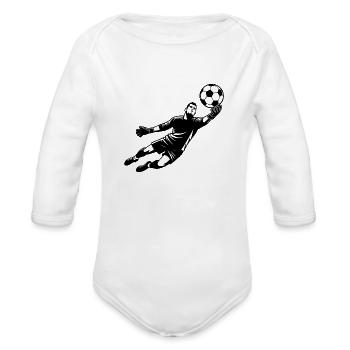 Dynamic Goalkeeper Illustration Flying Ball - Organic Long Sleeve Baby Bodysuit - white - Front
