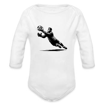 Goalkeeper With Strong Reflexes In Full Defensive - Organic Long Sleeve Baby Bodysuit - white - Front
