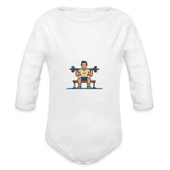 Cartoon Bench Press Hero - Organic Long Sleeve Baby Bodysuit - white - Front