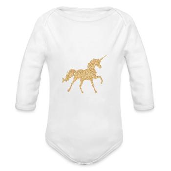 Image: Unicorn (gold) - Organic Long Sleeve Baby Bodysuit - white - Front