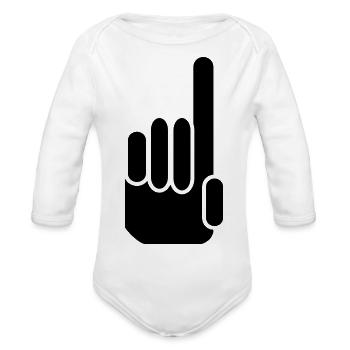 hand point up - Organic Long Sleeve Baby Bodysuit - white - Front