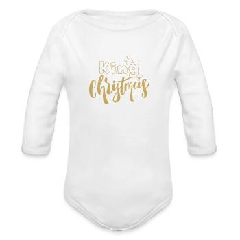 king - Organic Long Sleeve Baby Bodysuit - white - Front