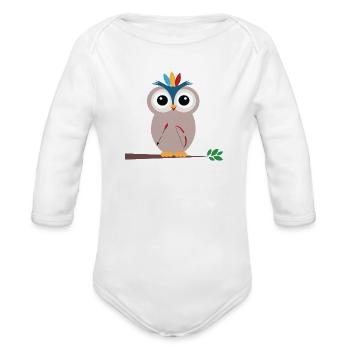 Little Owl - Organic Long Sleeve Baby Bodysuit - white - Front