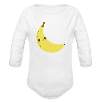Banane mignonne - Cache-couche à manches longues bio - blanc - Devant