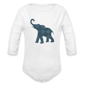 Elephant fractal Art - Organic Long Sleeve Baby Bodysuit - white - Front