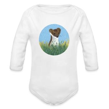 Weasel in the Grass - Organic Long Sleeve Baby Bodysuit - white - Front