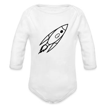 Rocket flies design - Organic Long Sleeve Baby Bodysuit - white - Front