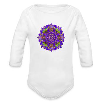 A floral fractal pattern colorful and bright - Organic Long Sleeve Baby Bodysuit - white - Front