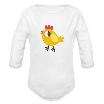 Petit oiseau jaune de poulet de chook - Cache-couche à manches longues bio - blanc - Devant
