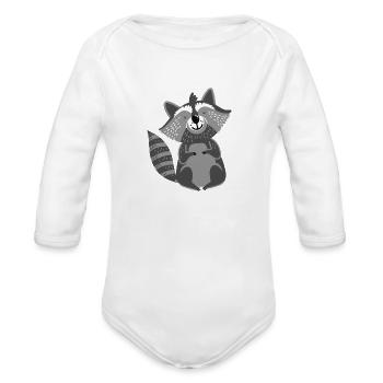 Mignon poilu dessiné à la main se reposant vers le haut du raton laveur - Cache-couche à manches longues bio - blanc - Devant