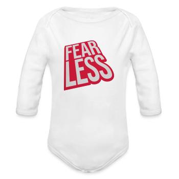 fearless text quote - Organic Long Sleeve Baby Bodysuit - white - Front
