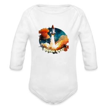 Rocket Away - Organic Long Sleeve Baby Bodysuit - white - Front
