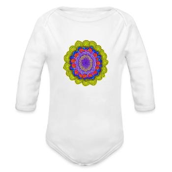 A floral fractal pattern colorful and bright - Organic Long Sleeve Baby Bodysuit - white - Front
