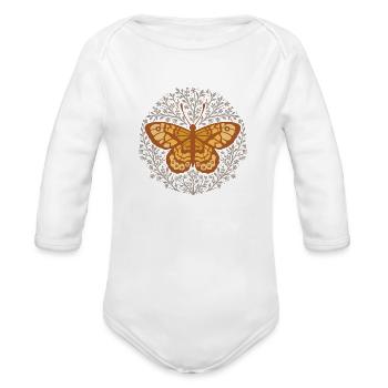 Butterfly insect with plants. - Organic Long Sleeve Baby Bodysuit - white - Front