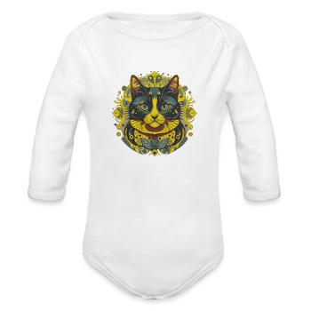 Artist cat - Organic Long Sleeve Baby Bodysuit - white - Front