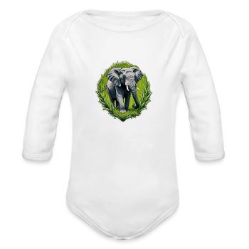 Elephant in a Grass - Organic Long Sleeve Baby Bodysuit - white - Front
