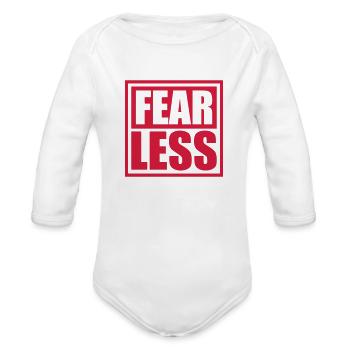fearless text quote - Organic Long Sleeve Baby Bodysuit - white - Front