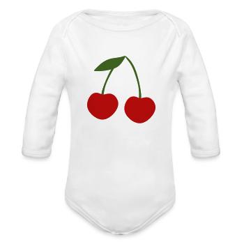 cherries - Organic Long Sleeve Baby Bodysuit - white - Front