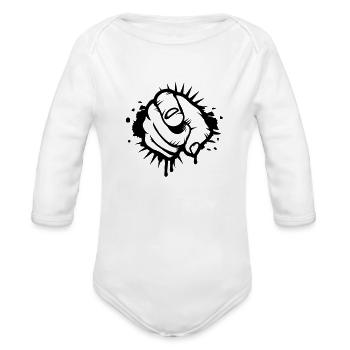 A pointing finger graffiti - Organic Long Sleeve Baby Bodysuit - white - Front