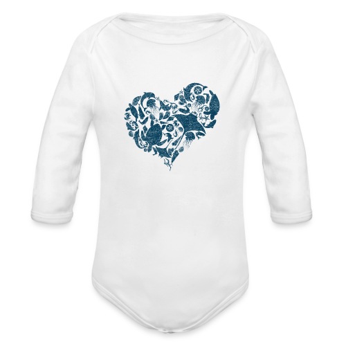 Coastal Heart. Blue - Organic Long Sleeve Baby Bodysuit