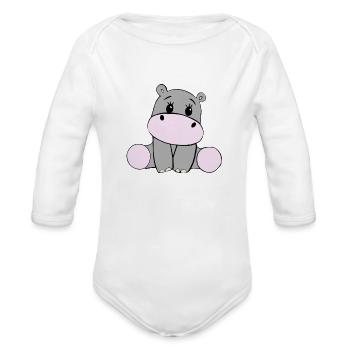Little hippo - Organic Long Sleeve Baby Bodysuit - white - Front