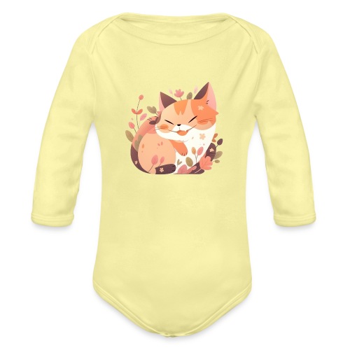 Smiling Cat - Organic Long Sleeve Baby Bodysuit