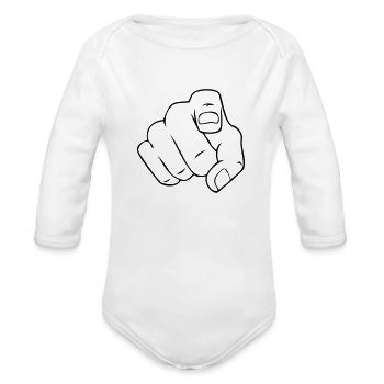 hand point finger - Organic Long Sleeve Baby Bodysuit - white - Front