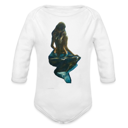 Midnight Mermaid on a rock - Organic Long Sleeve Baby Bodysuit