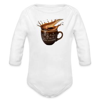 Math and Coffee Themed Mug - Organic Long Sleeve Baby Bodysuit - white - Front