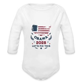 Obama 2028 Lets Fix This Presidential Election - Organic Long Sleeve Baby Bodysuit - white - Front