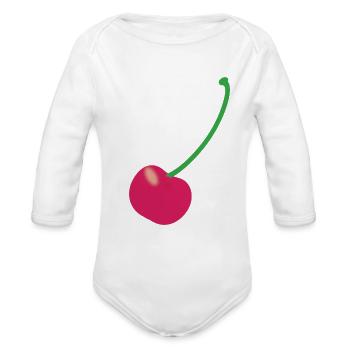 One cherry - Organic Long Sleeve Baby Bodysuit - white - Front