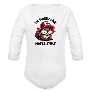 Beaver sweet like maple syrup - Organic Long Sleeve Baby Bodysuit - white - Front