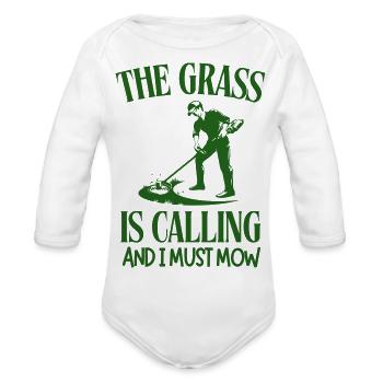 The Grass is Calling - Organic Long Sleeve Baby Bodysuit - white - Front