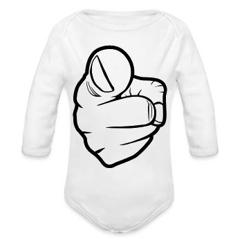 Index Finger, pointing - Organic Long Sleeve Baby Bodysuit - white - Front