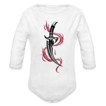 Dark Fantasy Dagger with Fiery Red Flames Design - Organic Long Sleeve Baby Bodysuit - white - Front