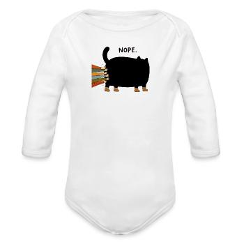Black Cat Nope - Organic Long Sleeve Baby Bodysuit - white - Front