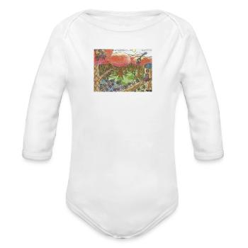 Maple Forest Village Grove in Autumn - Organic Long Sleeve Baby Bodysuit - white - Front