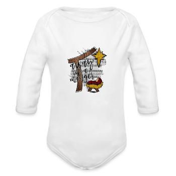 Away In A Manger - Organic Long Sleeve Baby Bodysuit - white - Front