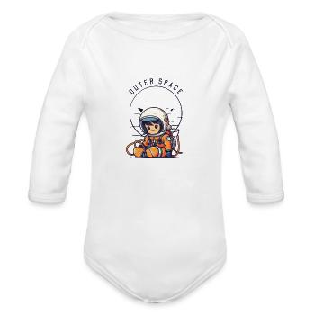 young boy - Organic Long Sleeve Baby Bodysuit - white - Front