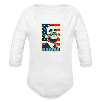 Barack Obama Smile - Organic Long Sleeve Baby Bodysuit - white - Front